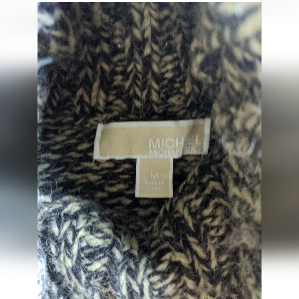 Michael Kors Cable Knit Turtleneck Poncho Sweater Womens Medium Tan Brown Chunk - Picture 6 of 12